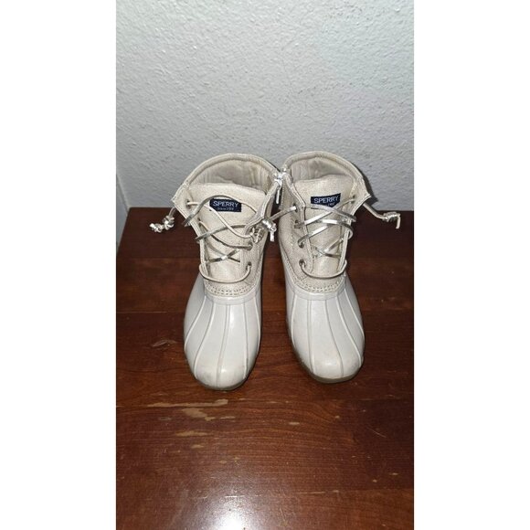 Sperry Kids Saltwater Duck Rain Glidden Boots Tan Canvas & Rubber Size 13 - Picture 2 of 8